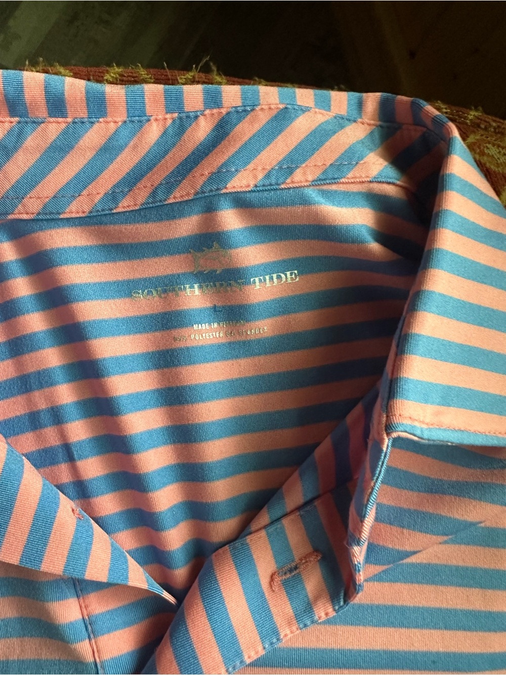Southern Tide Men’s Pink and Blue Striped Polo